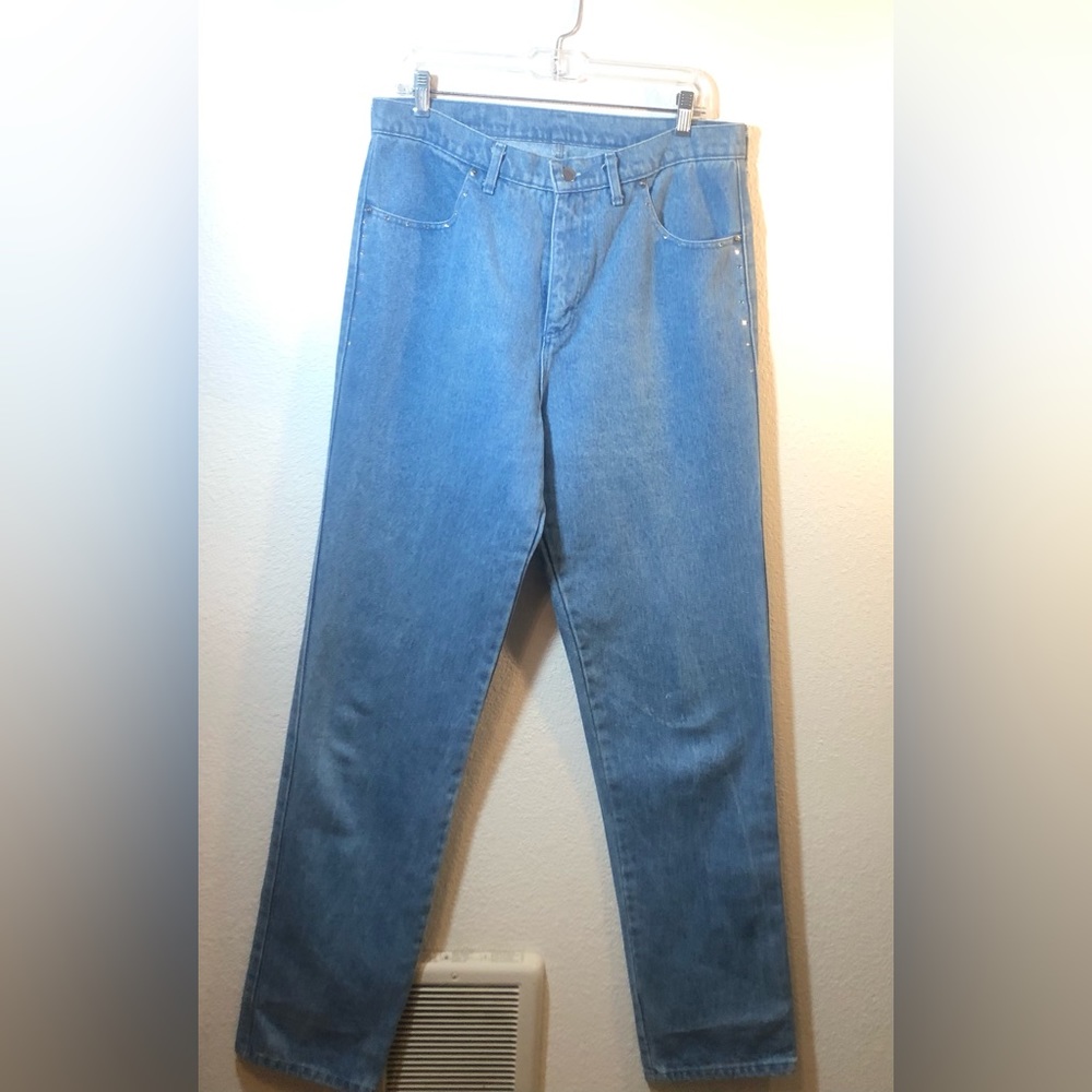 RoughRider High Waist Blue Denim Mom Jeans Bling Rhinestone 36" …